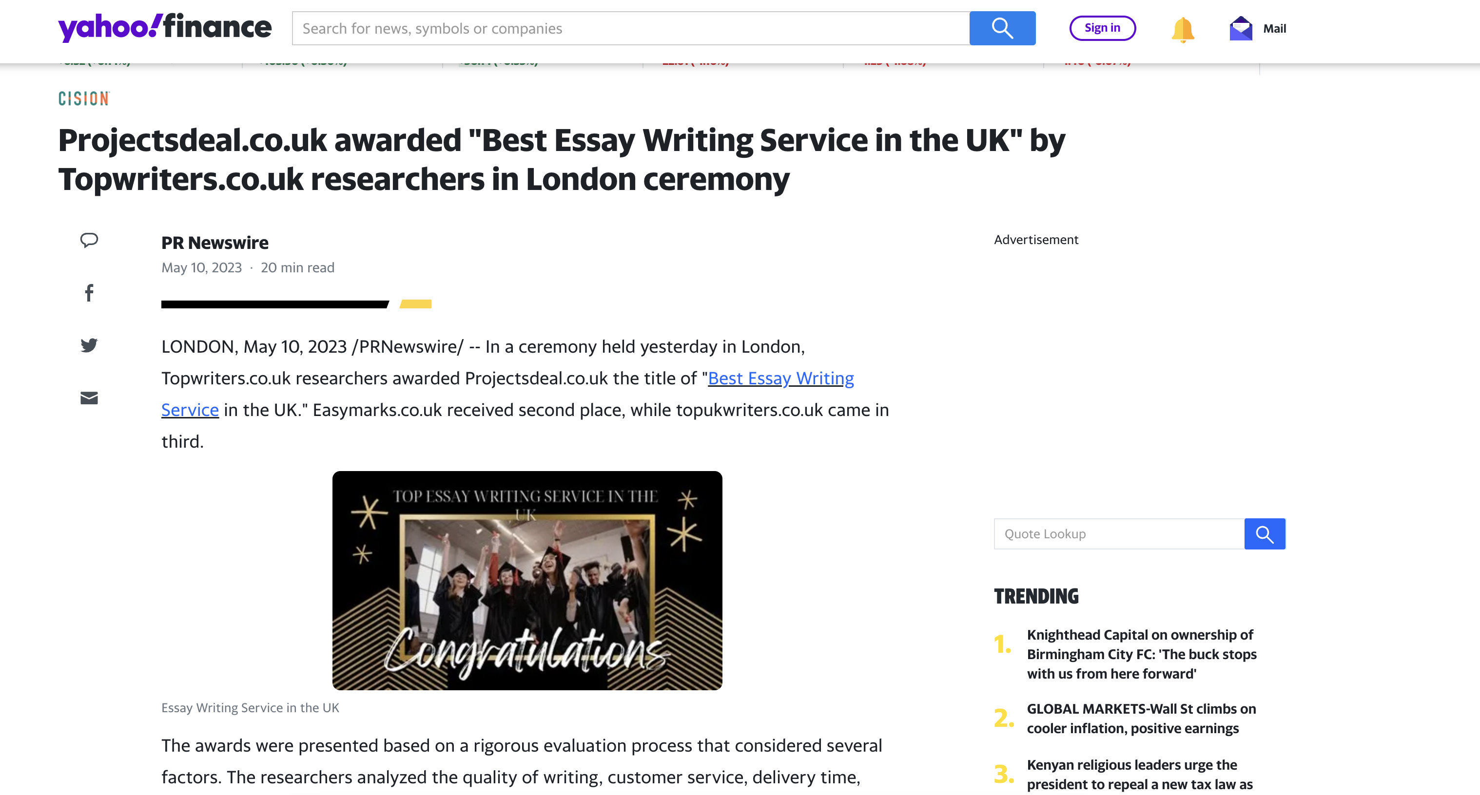 Yahoo Finance - Essay Writing Service UK